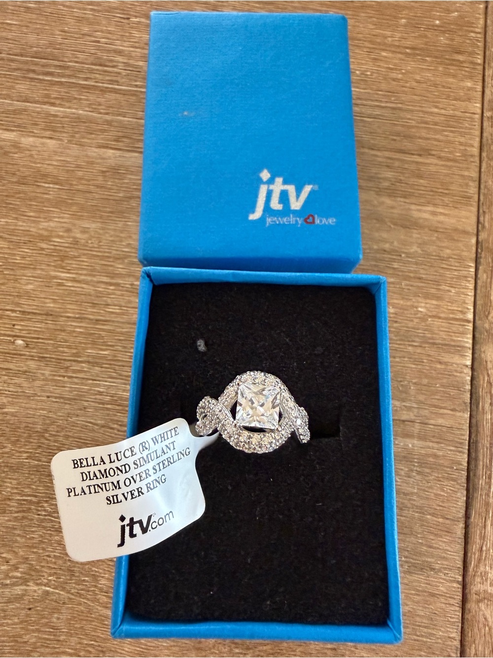 JTV Bella Luce Princess Cut Halo Ring | Platinum Over Sterling Silver